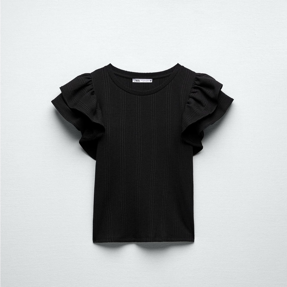 Zara Black Ruffled Top Size Medium